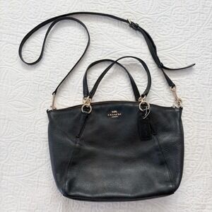 Coach Small Kelsey Satchel Bag,‎ Black Pebbled Leather